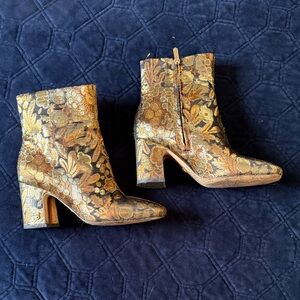 Elegant Gold Floral Ankle Boots
